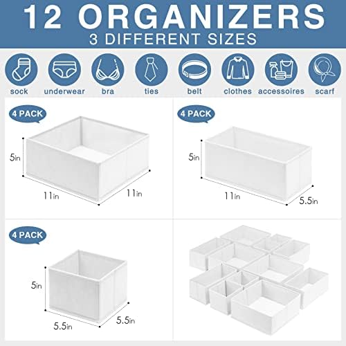 Criusia Drawer Organizer Clothes 12 Pack - Fabric Closet Organizers and Storage for Nursery Organization - Dresser Drawer Dividers for Baby Clothes/Socks/Underwear/Bras - College Dorm Room Essentials