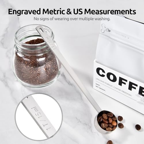 U-Taste Coffee Scoop 1 Tablespoon: 18/8 Stainless Steel Measuring Scooper for Ground Coffee, Bean, Powder, Espresso, 6.9in Long Handle Metal Meaure Spoon for Canister, Jar (1Tbsp/15ml, Silver)