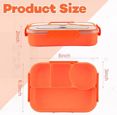 Bento Box for Adults, 4 Compartments Lunch Box, Lunch Containers, Orange