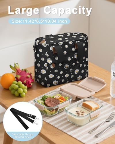 Capolo Lunch Bag for Women,Small Insulated Lunchbox Tote Reusable,M-Daisy