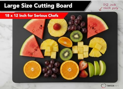 Thirteen Chefs 18x12 Black Cutting Board for Kitchen, 1/2" Thick Plastic