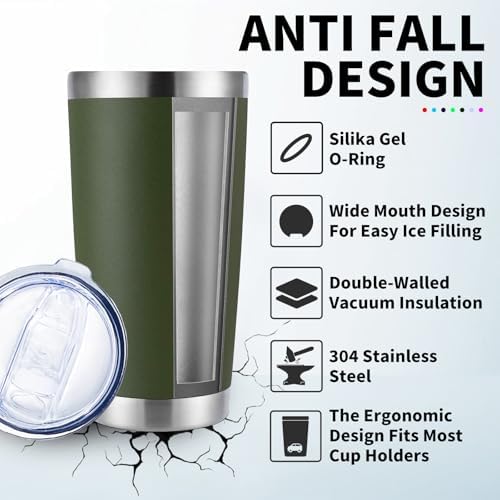 HAOLI 1 Pack 20oz Stainless Steel Tumbler with Lid/Army Green
