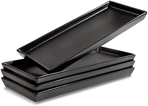 Home Beets Matte Black Ceramic Serving Platters (14 x 6 Inch Rectangle Plates) Serving Dishes for Entertaining, Food, Appetizers, Desserts, Cheese Board, Charcuterie, Sushi - Set of 4 Party Trays