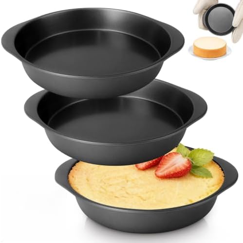 9 Inch Cake Pan Set, 3-Piece Carbon Steel Round Cake Pans with 100 Pre-Cut Parchment Paper Rounds, Nonstick Baking Pans for Layer Cakes, Pizza and Desserts