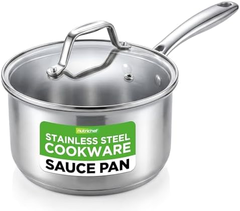 NutriChef 2-Quart Stainless Steel Saucepan - 18/8 Food Grade Heavy Duty Cookware, Sauce Pot, Stew Pot, Simmering Pot Kitchenware w/See Through Lid, Dishwasher Safe, For Induction Gas Ceramic Cooktops