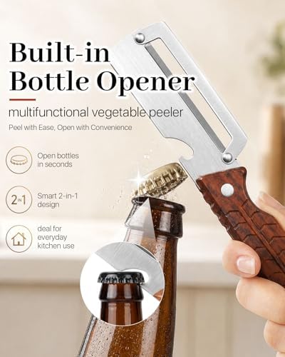 2 PCS Multifunctional Vegetable Peeler for Kitchen, 3-In-1 Stainless Steel Potato Peeler with ABS Handle and Bottle Opener, Ergonomic Handheld Peeler Knife with Hanging Hole for Fruits, Vegetables