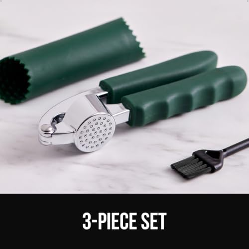 GORILLA GRIP Garlic Press and Peeler Set, Heavy Duty Mincer, Hunter Green