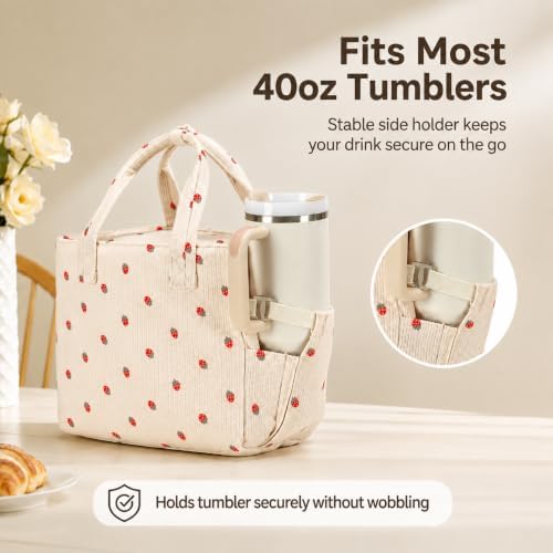 Bluboon Insulated Lunch Box for Work with Cup Holder, Corduroy Lunch Tote