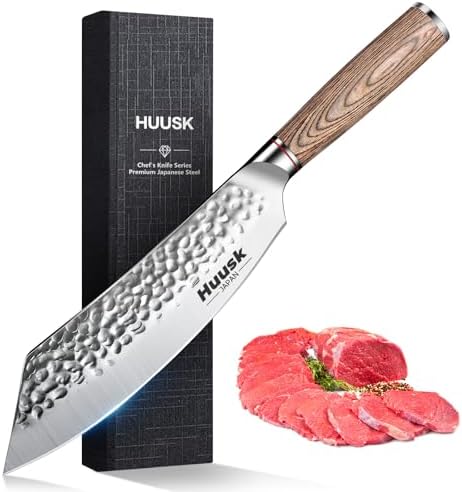 Huusk Japanese Meat Cleaver Knife - 8 Inch Butcher Knife for Meat Cutting