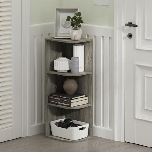 Furinno PASIR Book Shelf, 3-Tier Corner Bookshelf with Open Shelf, Standing Bookcase, 9.3 x 12 x 31.5 for Organization and Storage, for Living Room, Bedroom, Home Office, French Oak