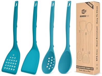 BUNDLEPRO Silicone Cooking Utensils Set, 4 Pcs Spatula and Spoon Set, Blue