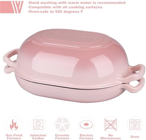 VORRINGARD Enameled Cast Iron Sourdough Bread Oven, Dutch Oven, Loaf Cast Iron Bread Pan for Homemade Bread Baking, Meatloaf Pan with Lid, 7QT, Pink