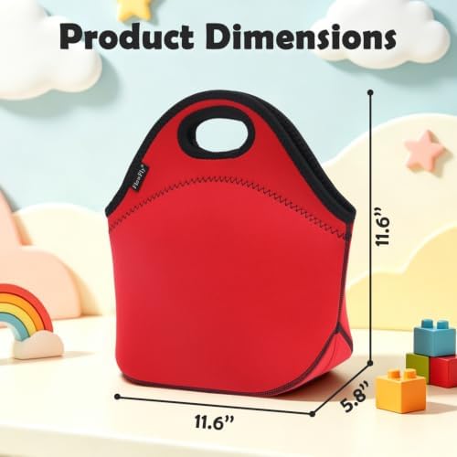 FlowFly Neoprene Lunch Tote Insulated Thermal Reusable Lunch Bag Box for Boys Men with Zipper (Red)