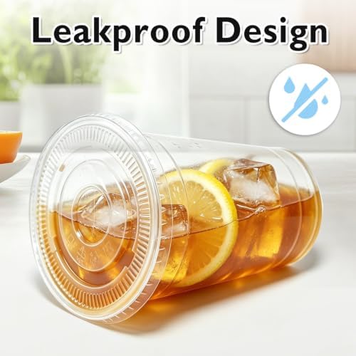 100 Pack 16 oz Disposable Plastic Cups with Lids and Straws