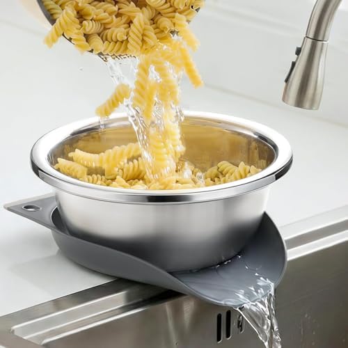 3.5QT Hands-Free 304 Stainless Steel Strainer and Colander with Self-Draining Base, Kitchen Microporous Strainers for Rice Pasta Fruits and Vegetables