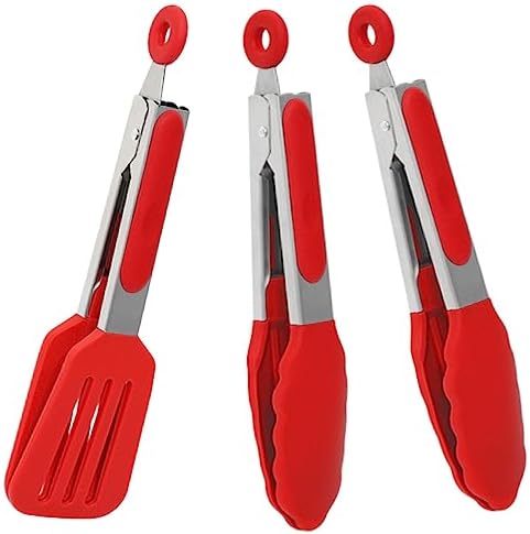 7 inch Small Serving Tongs with Silicone Tips 3 Pack(Red)
