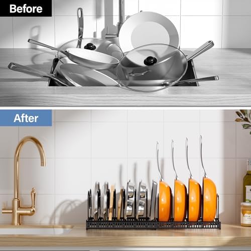 ORDORA Expandable Pots and Pans Organizer under Cabinet with 12 Dividers