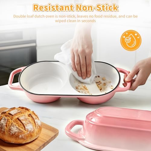 Mini Double Dutch Oven For Sourdough Bread Baking, 2.2QT Enameled Cast Iron