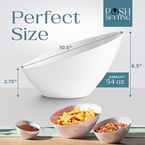 5 Pack White Angled Plastic Serving Bowl Disposable for Party Table 54oz