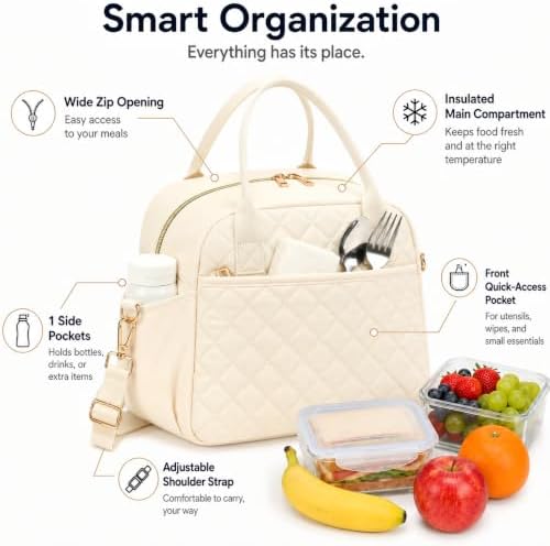 CAMTOP Lunch Box for Women Men Insulated Lunch Bag Lunch Tote Bag Leakproof Thermal Cooler Large Capacity for Travel Work School Picnic (Beige L, Large)