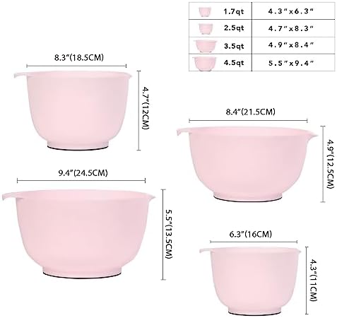 BoxedHome Mixing Bowls Set of 4, BPA Free Plastic,Microwave Safe, Pink