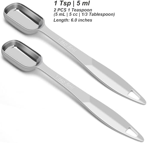 2 Pcs 1 Teaspoon(5 mL | 1 Tsp | 1/3 Tbsp | 5 cc | 1/6 oz) Stainless Steel Single Measuring Spoon, Long Handle Metal Measuring Spoon, Kitchen Gadgets for Cooking & Baking