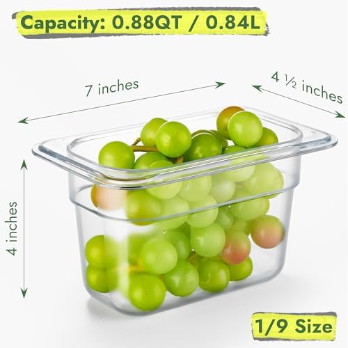 CURTA 6-Pack 1/9 Size 4" Deep NSF Polycarbonate Food Pans with Handled Lids | Dishwasher & Freezer Safe Clear Container for Prep Tables, Buffet, Salad Bar, Commercial & Home Kitchen