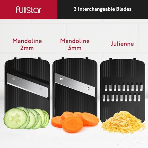Fullstar Mandoline Slicer for Kitchen, Fruit Cutter, Cheese Grater, Cucumber Slicer, Food Cutter & Kitchen Gadgets (3 in 1, White)