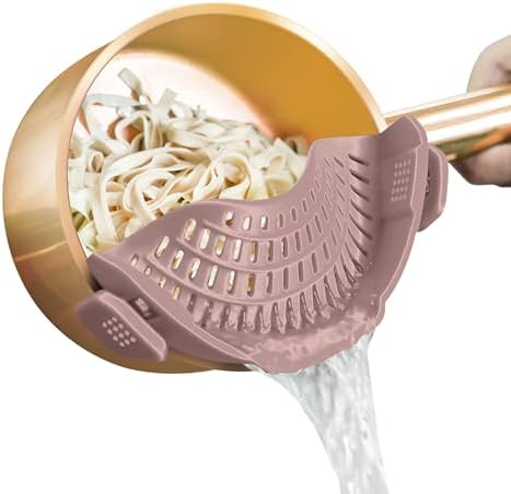 AUOON Pasta Strainer Clip on Silicone, Standard 8.86 x 3.55 in, Almond Rose