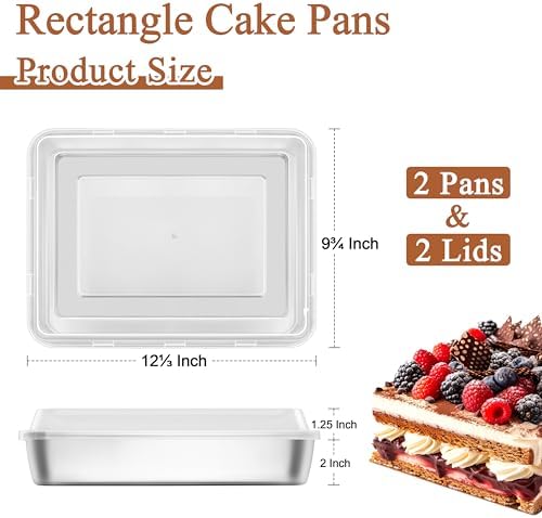 LIANYU Stainless Steel Baking Pan with Lid, 12⅓ x 9¾ Inch Rectangle Pan