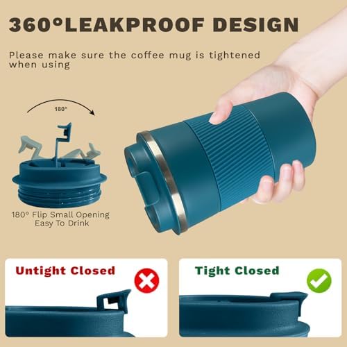 Vacuum Insulated Stainless Steel Travel Coffee Mug,Leak Proof Cup with Lid