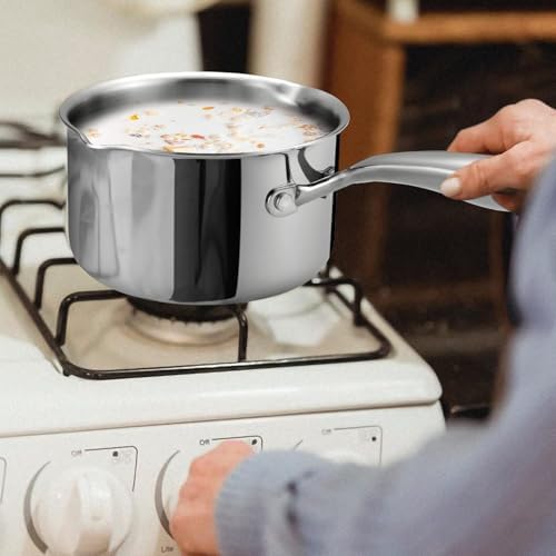 Stainless Steel Saucepan with Glass Lid, 4.0 Quart Multipurpose Sauce Pan with Cover, Sauce Pot Induction Cooking Pot- for Easy Pour with Ergonomic Handle
