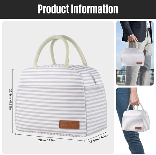 douyadady Lunch Bag Women/Men Lunch Box Women/Men (Grey+White Stripes)