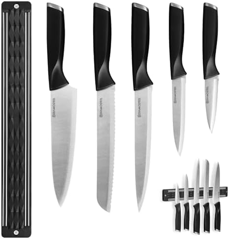 Black Knife Set with Magnetic Strip for Wall,6-Piece
