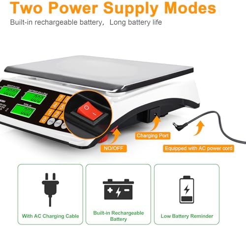 Price Computing Scale 88lb/40kg Commercial Food Scale for Produce Meat Weighing, LCD Display and Green Bright Backlight for Farmers Markets, Meat Shop, Deli, （Not for Trade）