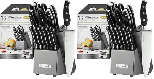 McCook® Knife Sets,German Stainless Steel Kitchen Knife Block Set with Built-in Sharpener (Pack of 2)