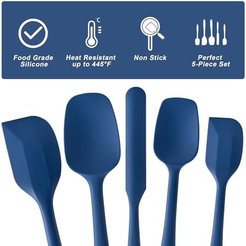 Silicone Spatula Set,5 Piece Food Grade Rubber Spatulas,Navy Blue