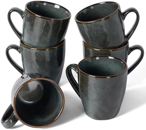 famiware Coffee Mug Set of 6, Ocean Round 11.5oz Coffee Cup Set with Handle