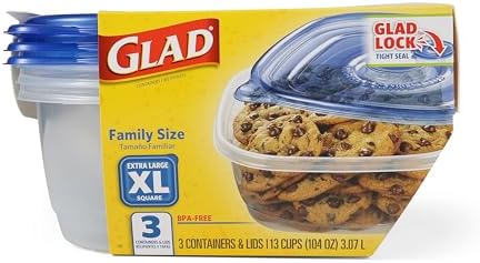 Glad GladWare XL Square Food Storage Containers, 104 oz - 3 Count (Pack of 3)