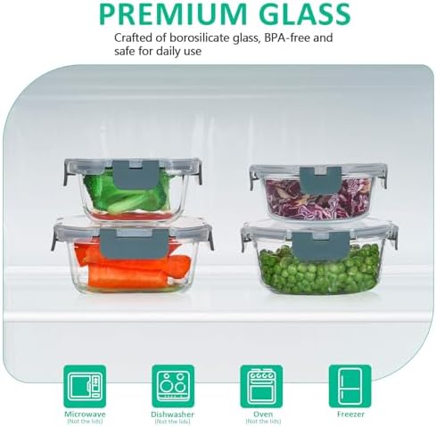 KOMUEE 24 Pieces Glass Food Storage Containers Set, Gray