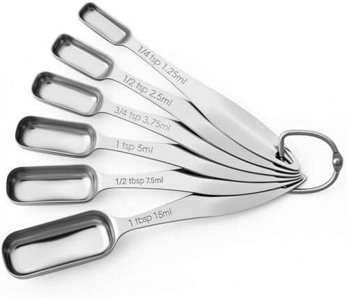 FANGSUN Stainless Steel Measuring Spoons Set of 6, Narrow Design