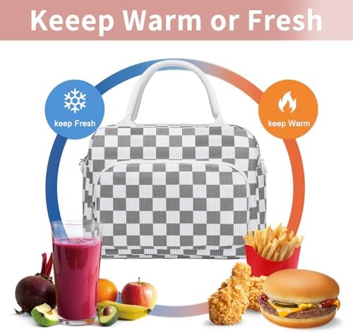 GASSDA Lunch Box for Women Insulated Lunch Bag Women Adult Cute Lunch Bags Reusable Lunchbox Cooler Tote Bag for Work Picnic (White-Gray)