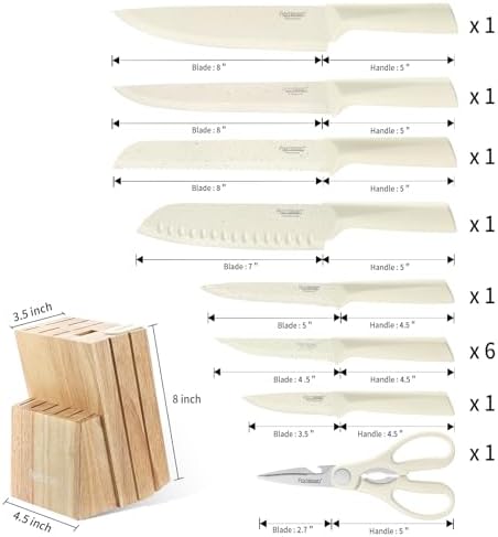 Stainless Steel Knife Set, Knife Block Sets with Built-in Sharpener,15-Piece Block Set with Block and Ergonomic Handles