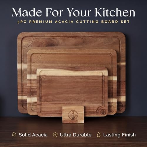 Deer & Oak Non Toxic 3-Piece Acacia Cutting Board Set with Stand - 5 pack
