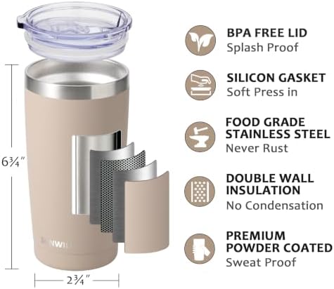 SUNWILL Coffee Tumbler, 20 oz Insulated Travel Mug Stainless Steel