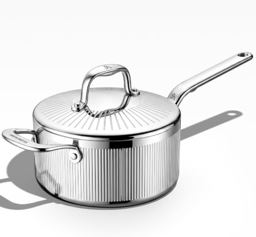 3 Qt 5-Ply Clad Stainless Steel Saucepan with Lid & Helper Handle