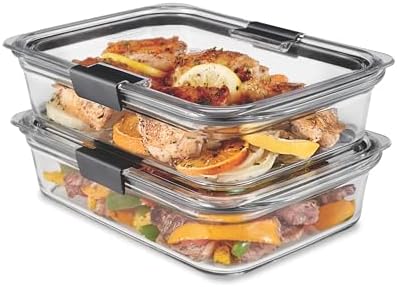 Rubbermaid Brilliance Glass Food Storage Containers, 8 Cup, Set of 2, BPA-Free, Leak-Proof, Clear