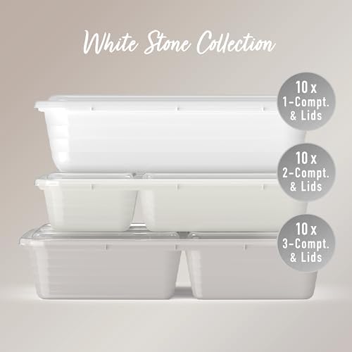 Bentgo Prep 60-Piece Meal Prep Kit - Reusable PFAS & BPA-Free Food Containers, 1-Compartment, 2-Compartment, & 3-Compartments - Microwave, Freezer, & Dishwasher Safe (White Stone)