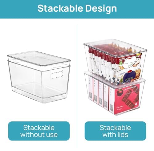 Vtopmart 4 Pack Clear Stackable Storage Bins with Lids and Handles, Large