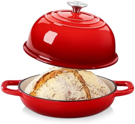 Velaze 5 QT Enameled Cast Iron Dutch Oven for Bread Baking with Dome Lid